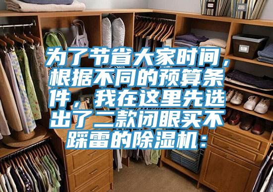 為了節省大家時間，根據不同的預算條件，我在這里先選出了二款閉眼買不踩雷的除濕機：